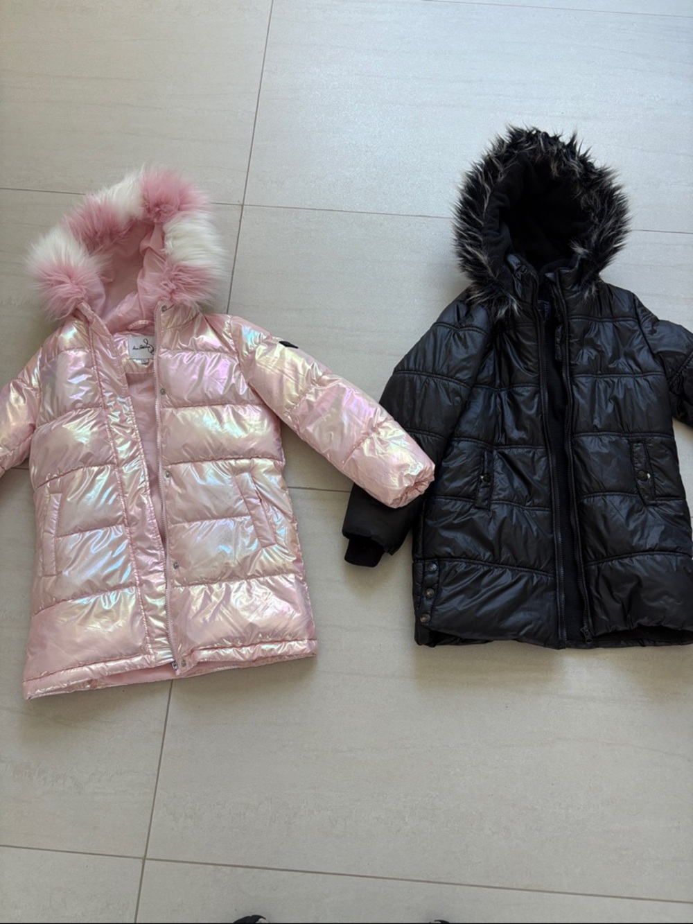 Jessica Simpson black coat & Sam Edelman Pink Iridescent coat